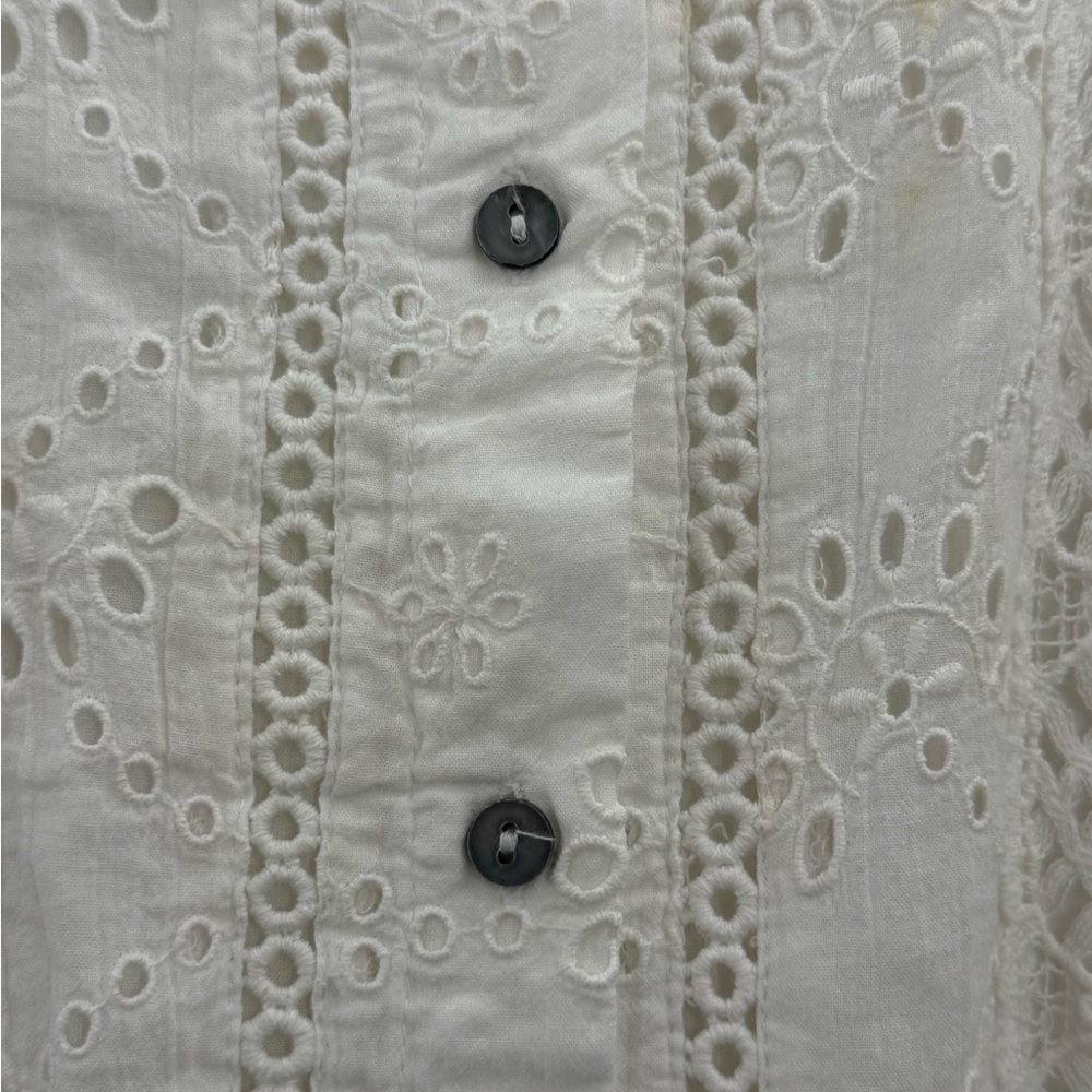 Sundance White Eyelet Lace XL Boho Victorian Cottagecore Cotton Button Front Top - Picture 13 of 14